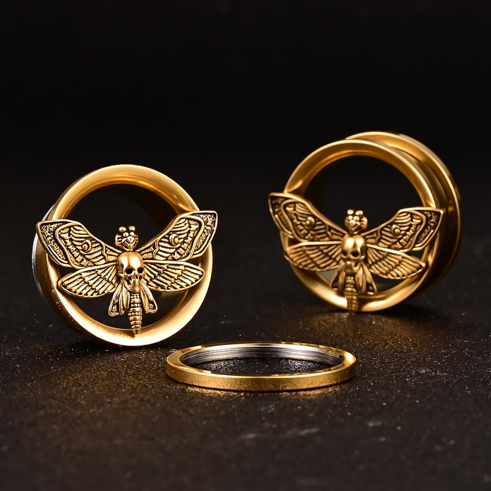 Vankula Ohr Flesh Tunnel Double Flared Plug mit Schraubverschluss Motten Edelstahl für Gestreckte Expander Ohrpiercing 8mm bis 22mm