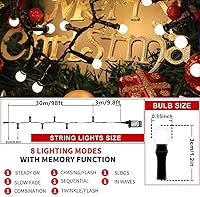 Vista 4 de Tiras de luces LED para Navidad al aire libre, 300 LED, 32 m, 8 modos, impermeables, enchufables, de conectar, luces de globo para decoraciones