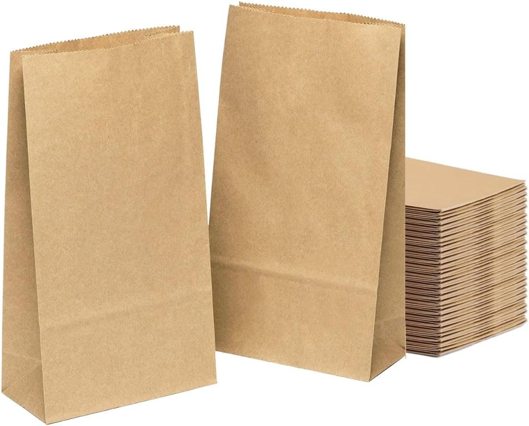 Kgpack 100 Pack Brown Paper Bags 3.5 x 6.3 x 2"- Small Lunch Paper Bag for Food, Sweets Sandwich Snacks Biscuit Popcorn Xmas Decorations - (9 x 16 x 5 cm) Birthday Party Kraft Bag, Chocolate Gift Bags
