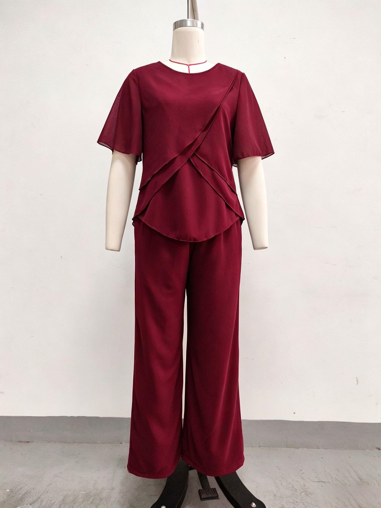 Completo Donna Elegante Completo Da Donna A Due Pezzi Per Matrimonio Abito Formale Tailleur In Chiffon Con Pantaloni Per La Madre Della Sposa Elegante Top A Maniche Corte A Strati E Pantaloni A Gamb