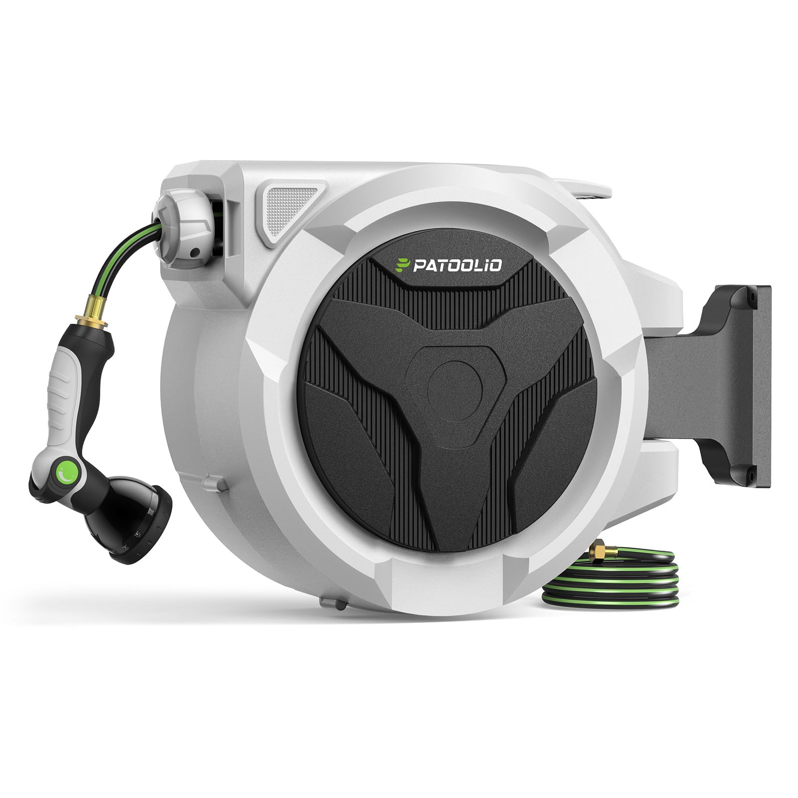 Retractable Garden Hose Reel 100ft, 1/2'' Wall Mounted Water Hose Reel Heavy Duty with 10 Pattern Nozzle, Slow Auto Rewind, Any Length Lock, 180° Swivel Bracket - 51% off