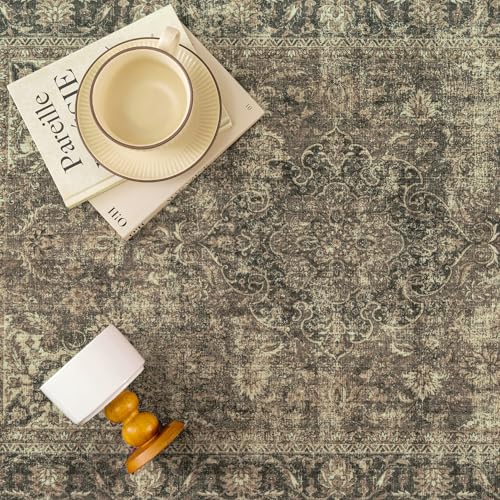 HUGEAR Waschbarer Braun Vintage Teppich im Eingangsbereich 60x90cm fußmatte badezimmerteppich Weich rutschfest Retro Kleiner Tepich Kurzflor Bad Schlafzimmer Carpet Bedroom