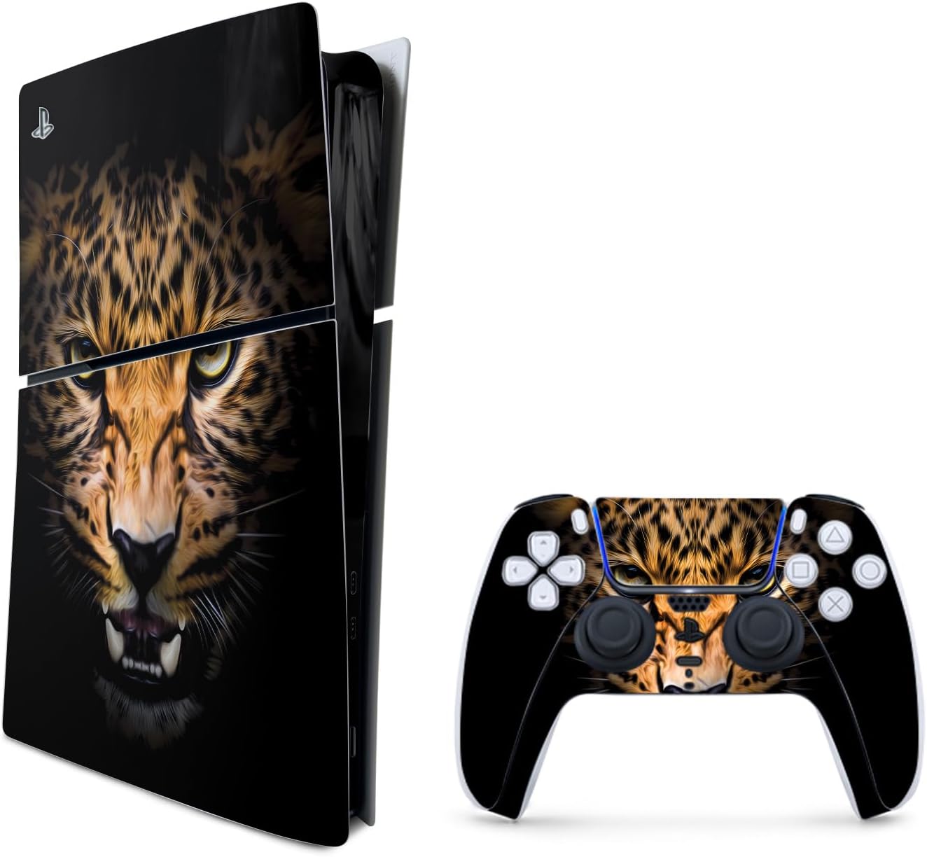 MightySkins Skin Compatible with Playstation 5 Slim Digital Edition Bundle - Leopard Face | Protective, Durable, and Unique Vinyl Decal wrap Cover | Easy to Apply | Made in The USA