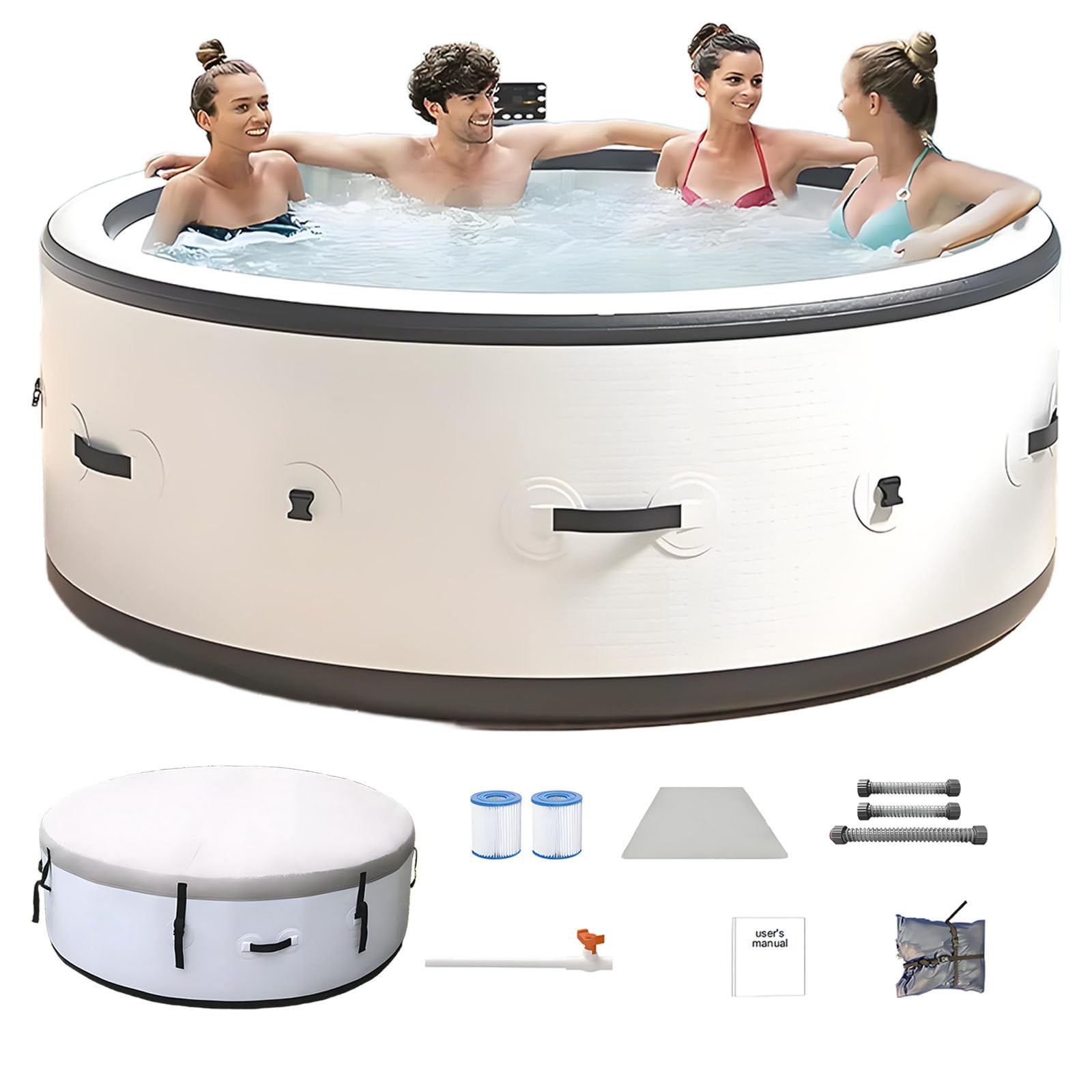 SPA Hinchable, Piscina SPA para Interior y Exterior, con 180 Chorros de Masaje de Burbujas y Luces LED de Colores para Wellness y SPA de Burbujas en Jardín/Terraza Durante Todo el Año L