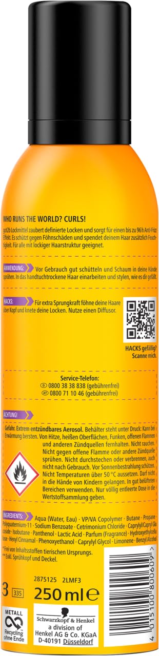 got2b Schwarzkopf Lockmittel Schaumfestiger (6x 250 ml) Locken Mousse mit Halt 3 für definierte Locken und Sprungkraft, bändigt abstehende Haare, mit Anti-Frizz-Wirkung