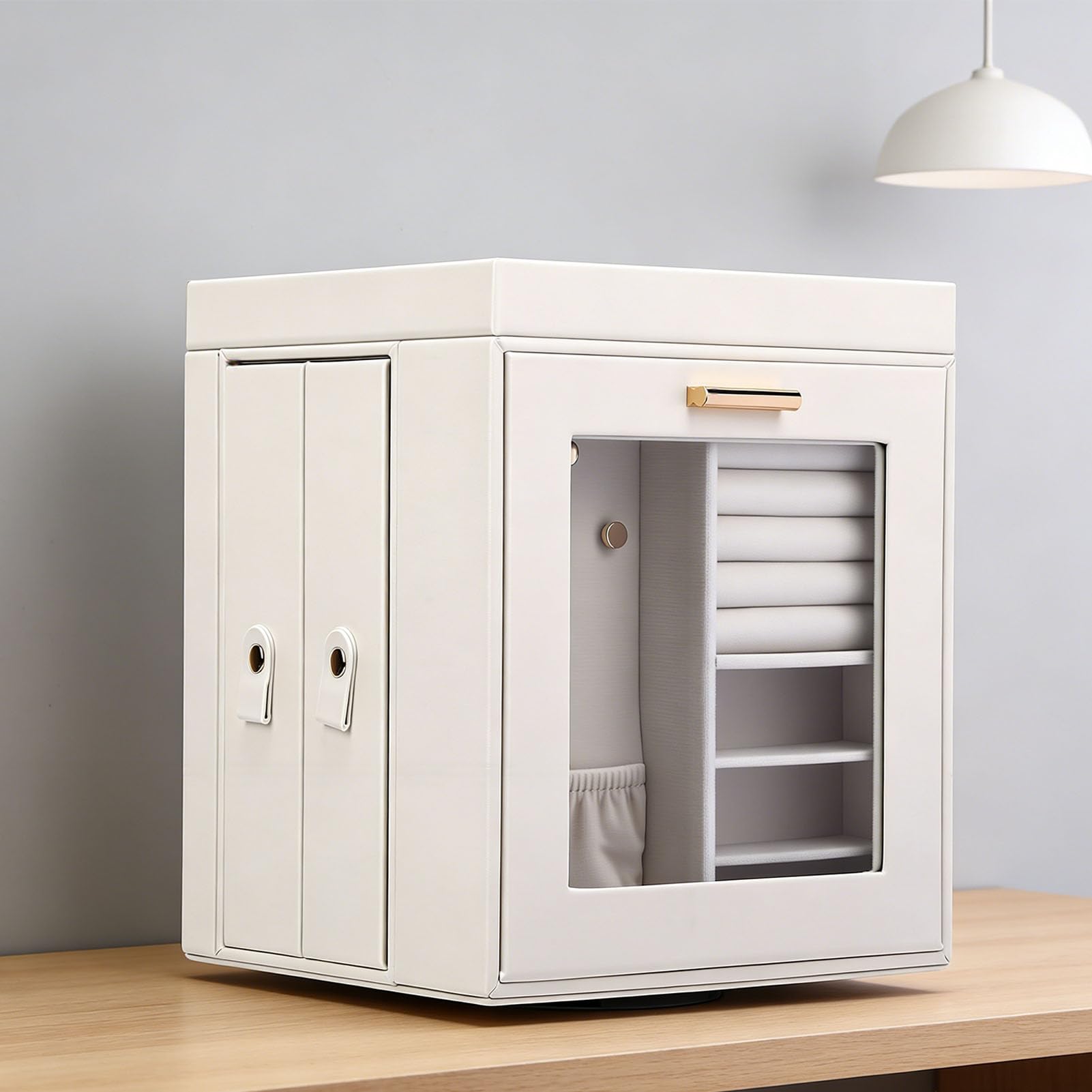 GLOGLOW Skórzany Organizer na biżuterię, Wielopoziomowy futerał do Przechowywania Biżuterii, Duża pojemność 18,5 X 16 X 21,5 Cm dla Kobiet Kolczyki Pierścionki Naszyjniki Skórzany Organizer na