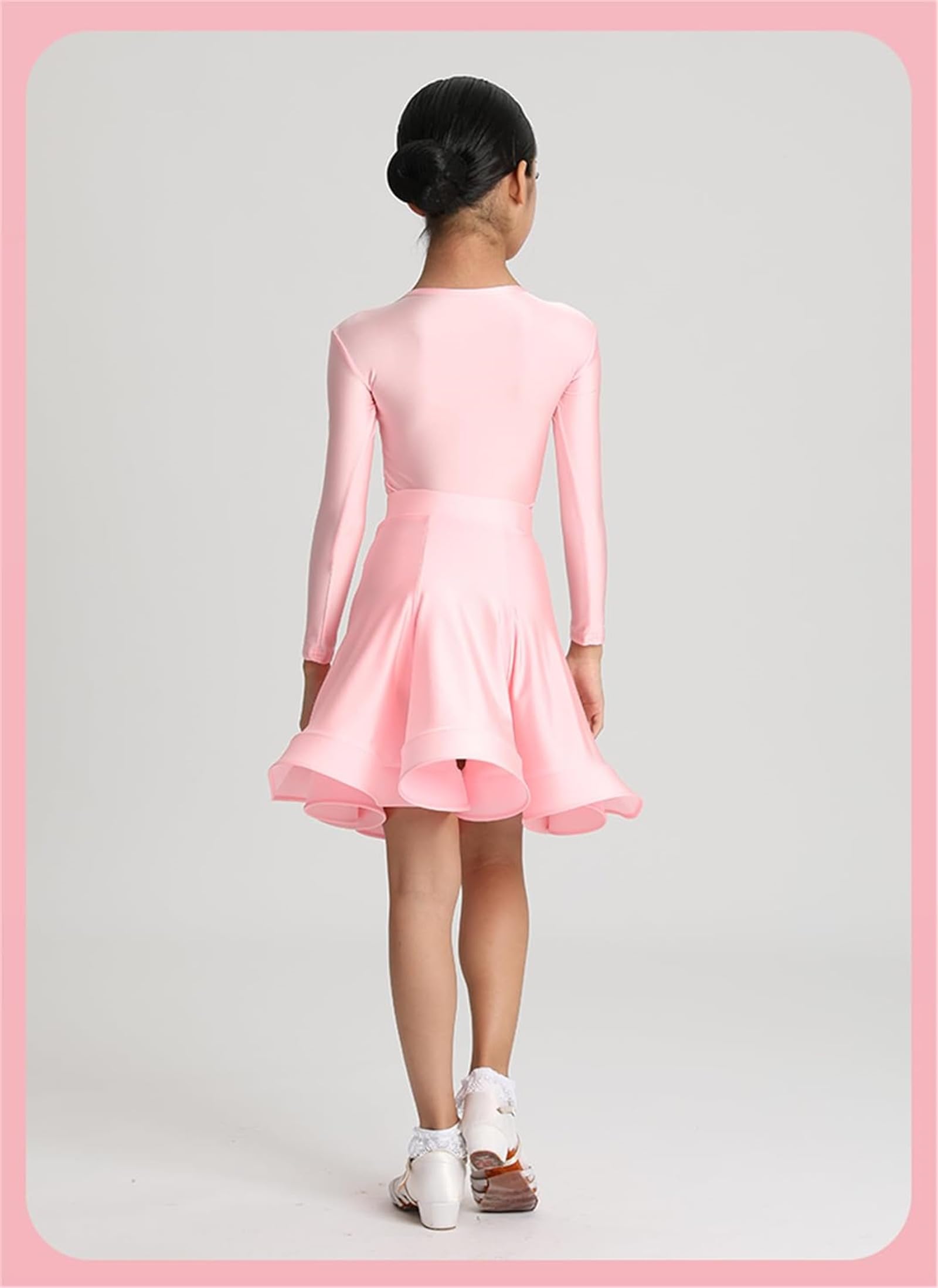 Vestido de Baile Latino de Rumba Y Samba de Manga Larga para Niñas, Disfraz de Baile de Salón, Falda de Práctica, Ropa de Baile de Competición (140 cm)