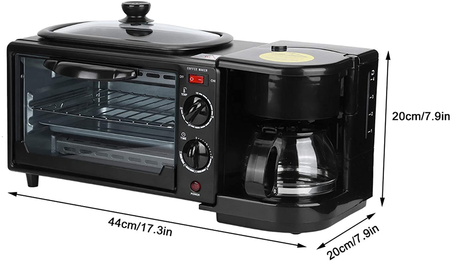 Forno Premium Convezione Fornello Alogeno Fornello Tostapane Forno Elettrico Padella Caffettiera Multifunzione 3 In1 Facile da Pulire Utile