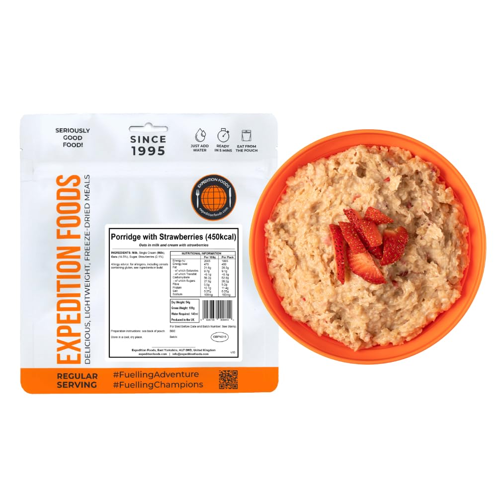 EXPEDITION FOODS expeditionfoods.com Unisex's Regular Porridge with Strawberries | Freeze-Dried Camping & Hiking Food | Single Serving | 450kcal Meal