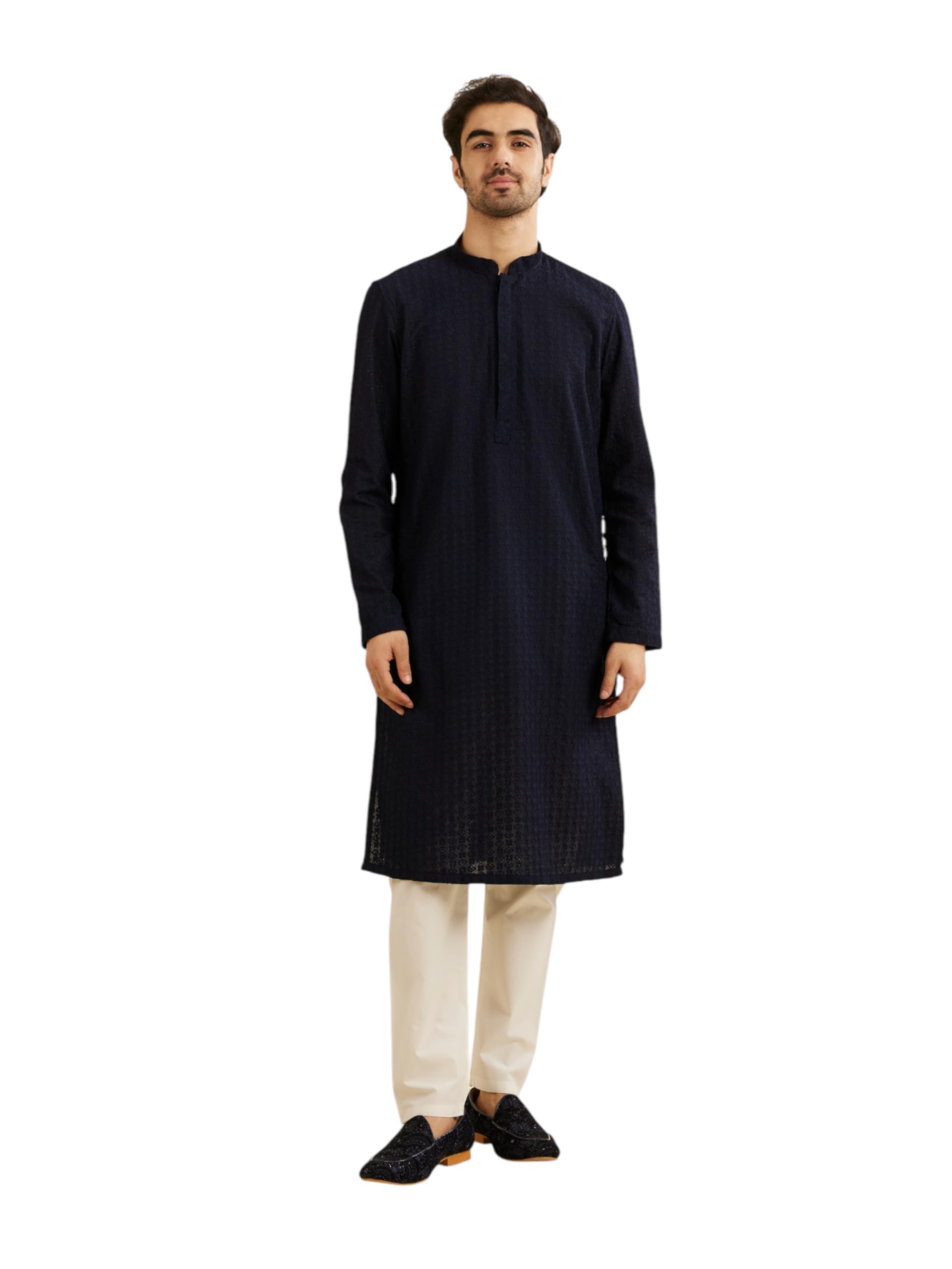 Manyavar Chikankari Kurta tradycyjna mieszanka bawełny zestaw piżam męskich (2 szt.)