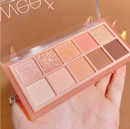 Go Ho 10 Colors Eyeshadow Palette,Matte&Glitter&Shimmer Eyeshadow Korean Makeup,Long Lasting Blendable Shades,Naturing-Looking,Waterproof Cool Eye Shadow Makeup Palette,01 - 01 Colors Peach Style