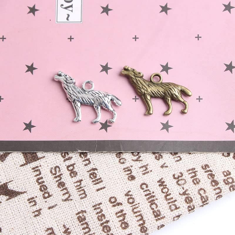 Miniatura 4 de Opexicos 40 dijes de lobo tibetano, tono plateado tibetano, doble cara, fabricación 3D, accesorios hechos a mano, 1.102 x 0.591 in