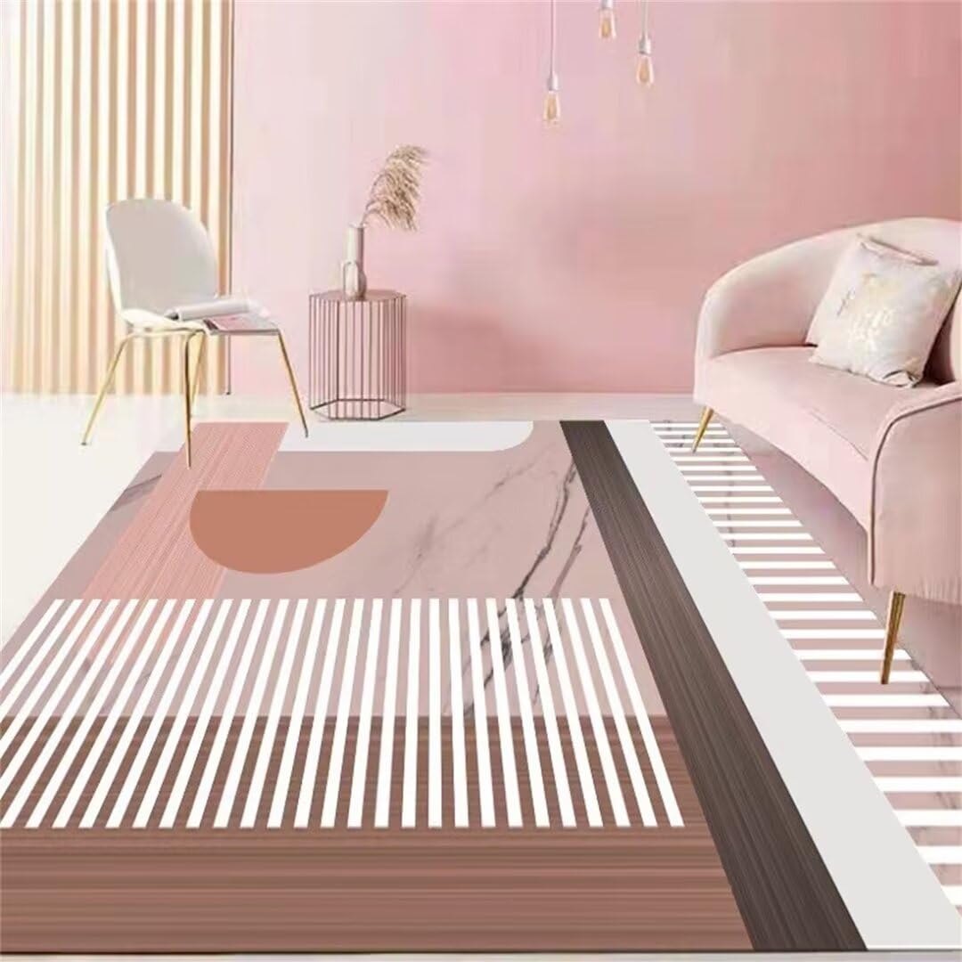 Tapis de sol salon moderne simple et rayé rose clair 100x200cm pour chambre d'enfant