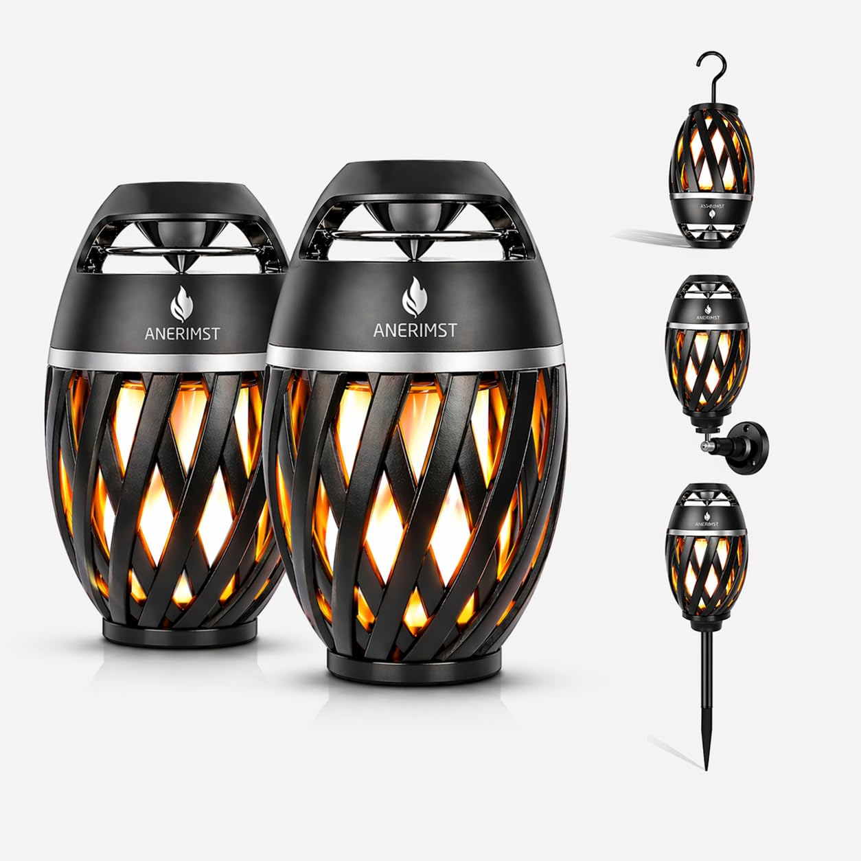 Photo 1 of ANERIMST for Dad, Outdoor Bluetooth Speakers with LED Torch Light – Wireless & Waterproof Speaker for Garden, Patio, 360° Sound, 24-Hour Playtime for Men, 2 Pack (Black)