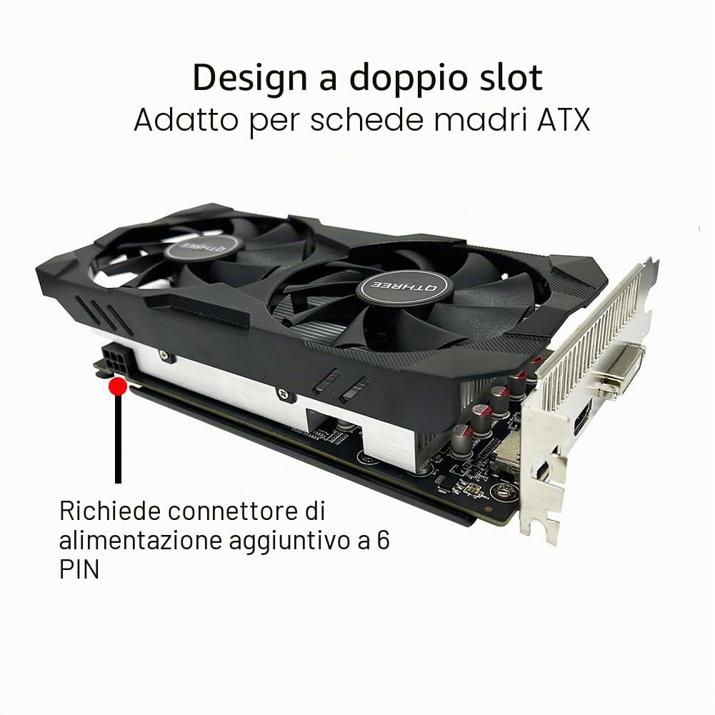 QTHREE Radeon RX 560xt 8GB GDDR5 128-bit Scheda Video, HDMI, DVI-D, DisplayPort, Scheda grafica per PC da gaming, PCI Express x16, DirectX 12, Alimentatore a 6 pin