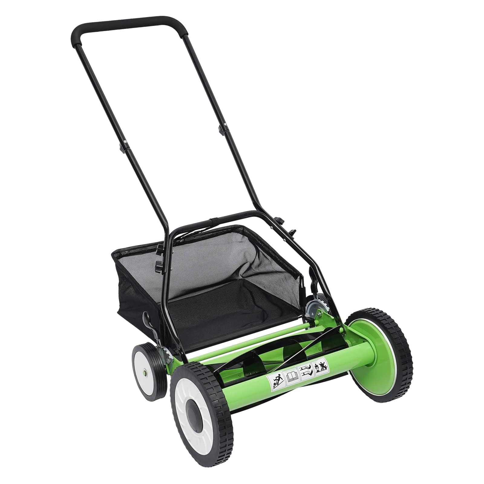 Cortacésped manual, cortador de césped manual de 5 cuchillas con altura ajustable y recogedor de césped para un cuidado eficiente del césped, trayectoria de corte de 16 pulgadas de ancho