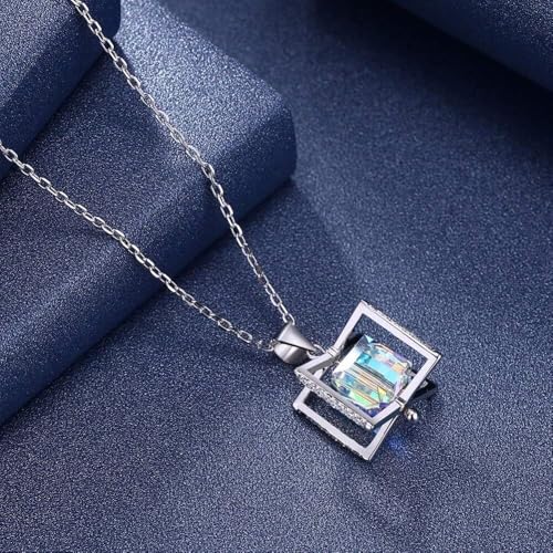 Collier cube rotatif argent 925 véritable bijou fin géométrique