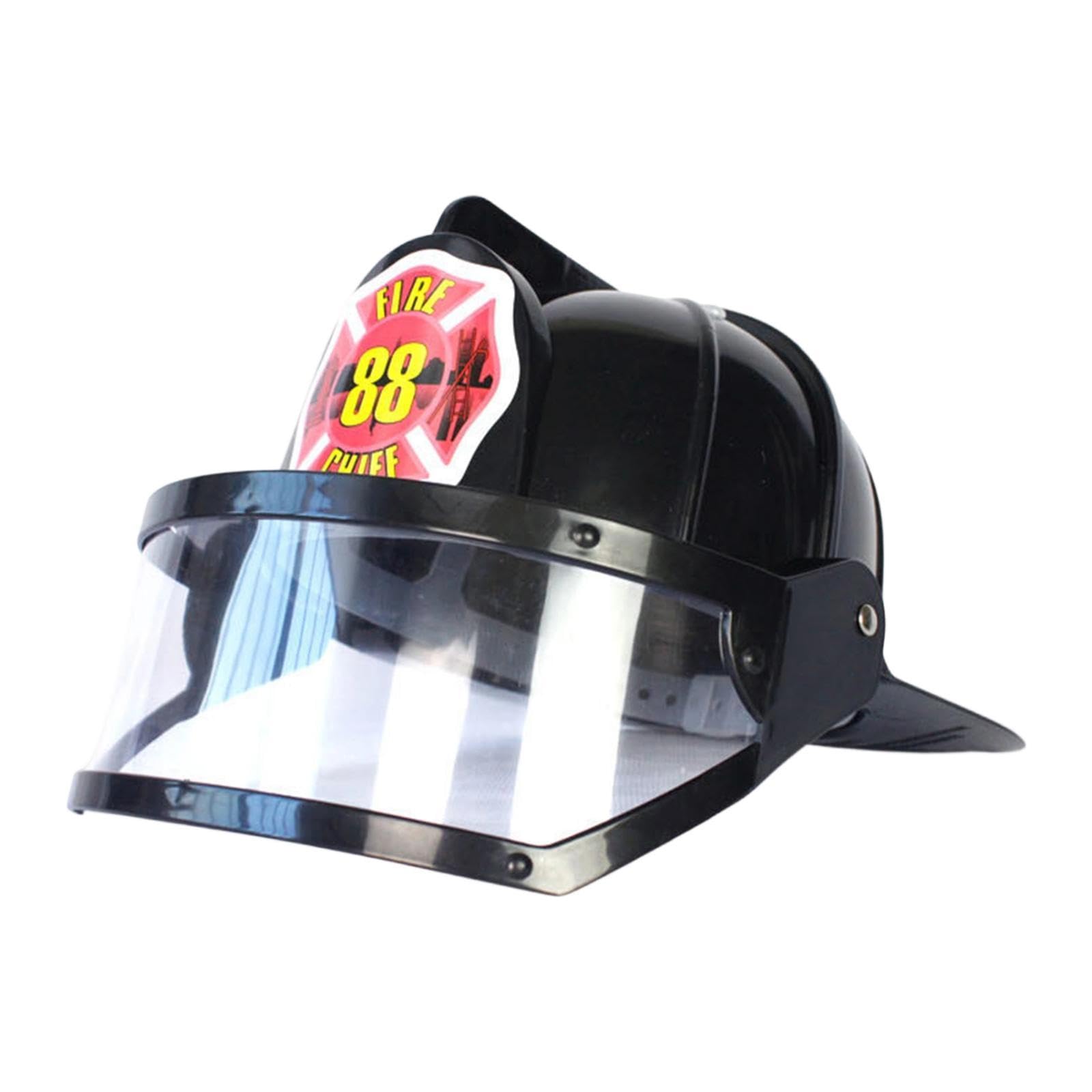 Fireman Hat Kids Firefighting Helmet Party Prop Role Play Dress Up Costume Accessory with Goggles Secure PVC Material Suitable for Gift Giving Home, Black