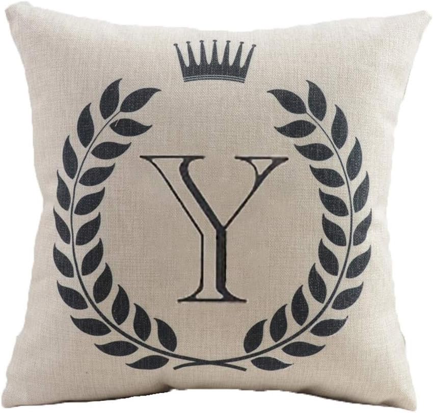 Vagasi Alphabet Throw Pillow Cover 18x18 Linen Decorative Letters Cushion Protector for Sofa Chair Car Bed Home, Y