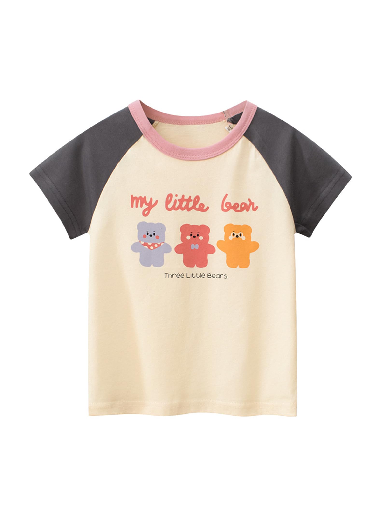 Little Baby Girls Short Sleeve Tops Summer Cute Cartoon Graphic Crewneck Tee T-Shirts Blouses for Kids (Beige,100/2-3 Y,Unisex,Big Kid,US,Age,2 Years,3 Years)