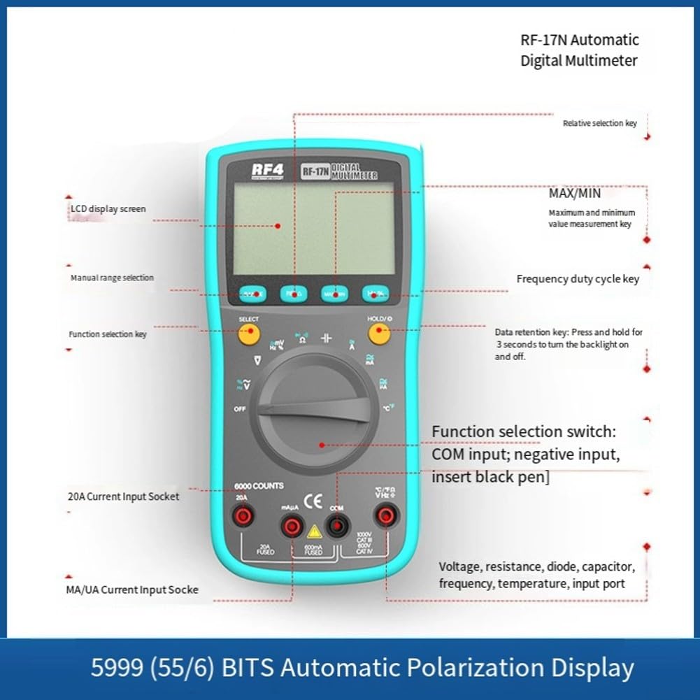 Auto-Range Digital Multimeter 5999 Counts LCD Digital Multimeter Silicone Shockproof Holster Multimeter für Elektriker Auto-Identifikation Digital Multimeter 5999 Counts Temperatursensor Multimeter