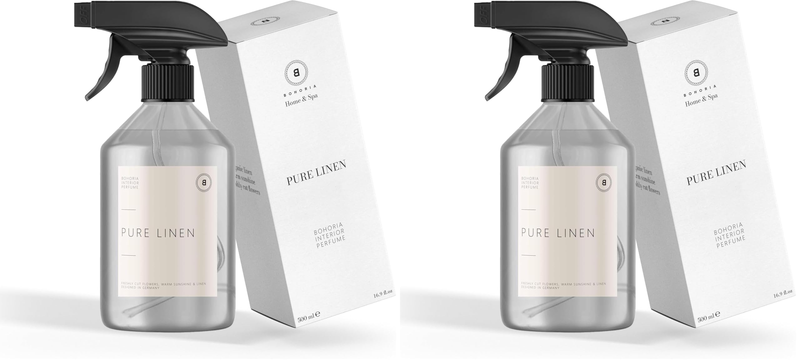 BOHORIA® Raumspray Lufterfrischer mit Frische Wäsche Duft – stimulierender und frischer Raumduft für ein einzigartiges Dufterlebnis – 500 ml (Pure Linen, 500ml) (Packung mit 2)