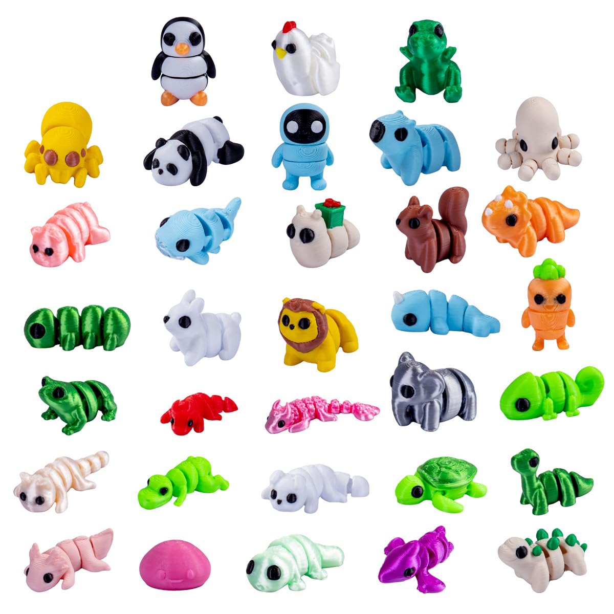 40Pcs 3D Printed Mini Animals, Cute Flexible Movable Joint 3D Printed Animal Fidget Toy, Mini Animal Toys Set for Adults Teens, 3D Printeds Toys Cute Desk Decor for Home Office, Party Gift C White