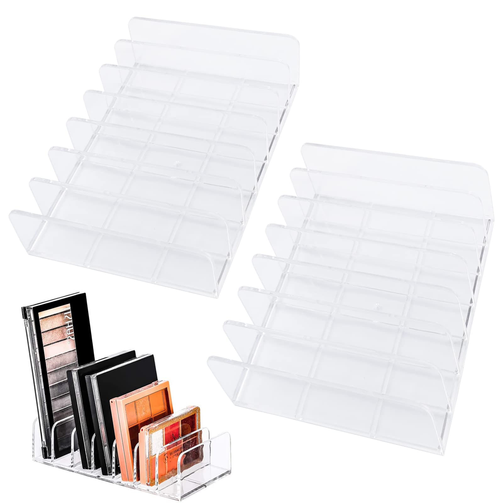 MaehSab 2 Pack Clear Acrylic Eyeshadow Makeup Pallet Organizer, 7 Section Cosmetic Eye Shadow Storage Organizer Holder