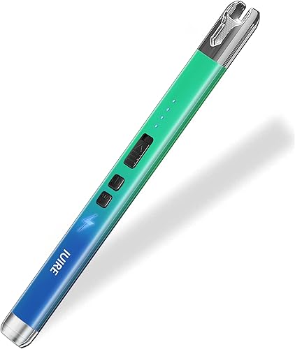 Encendedor de velas eléctrico recargable de arco con doble interruptor de seguridad (1 unidad, gradiente azulverde)