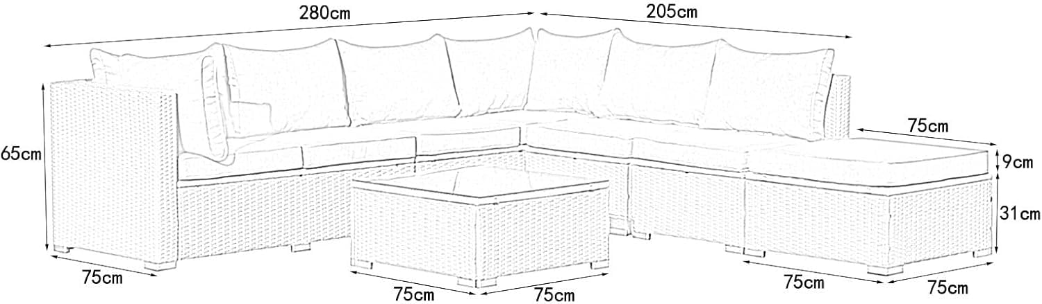 Gartenmöbel Lounge Set| 3-7 Personen viele Modelle| inkl. extra Dicke Kissen | Outdoor Loungemöbel Sitzgruppe Essgruppe Garnitur | Beige/Dunkelgrau