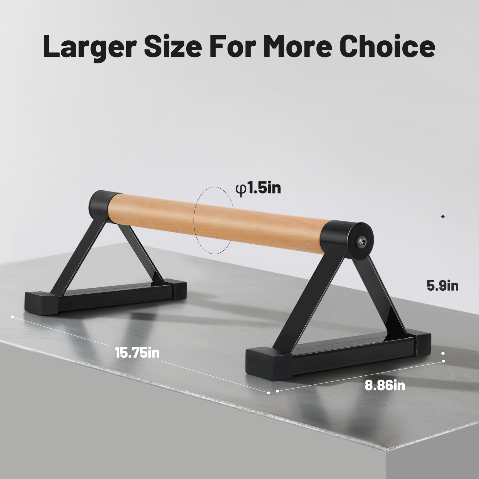 Parallettes Bars, 16 INCH Solid Wood Push Up Bars with Anti-Slip Grip for Calisthenics, Handstand, Floor Workouts, Sturdy Metal Bracket Supports Up to 600 lbs for Home Gym, CrossFit & Fitness Training