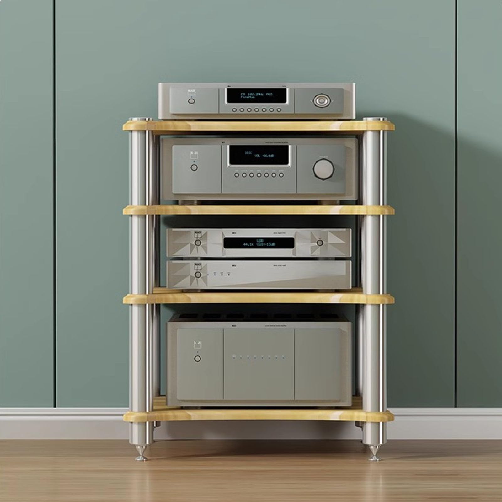 Stojak na sprzęt audio Hi-Fi – 4-poziomowy stojak ekspozycyjny na gramofon i amplituner stereo – otwarta półka na sprzęt do kina domowego i biura – 60 x 48 x 80 cm, najwyższa jakość (średnic