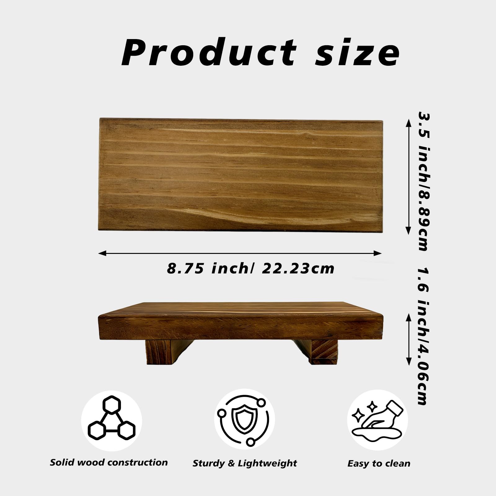 Wood Pedestal Soap Stand, 8.75 x3.5 Inches Soap Dish Holder, Wooden Riser for Bathroom & Kitchen Counter, Farmhouse Decor Rectangular Display Tray for Sink, Vanity, Countertop - 3