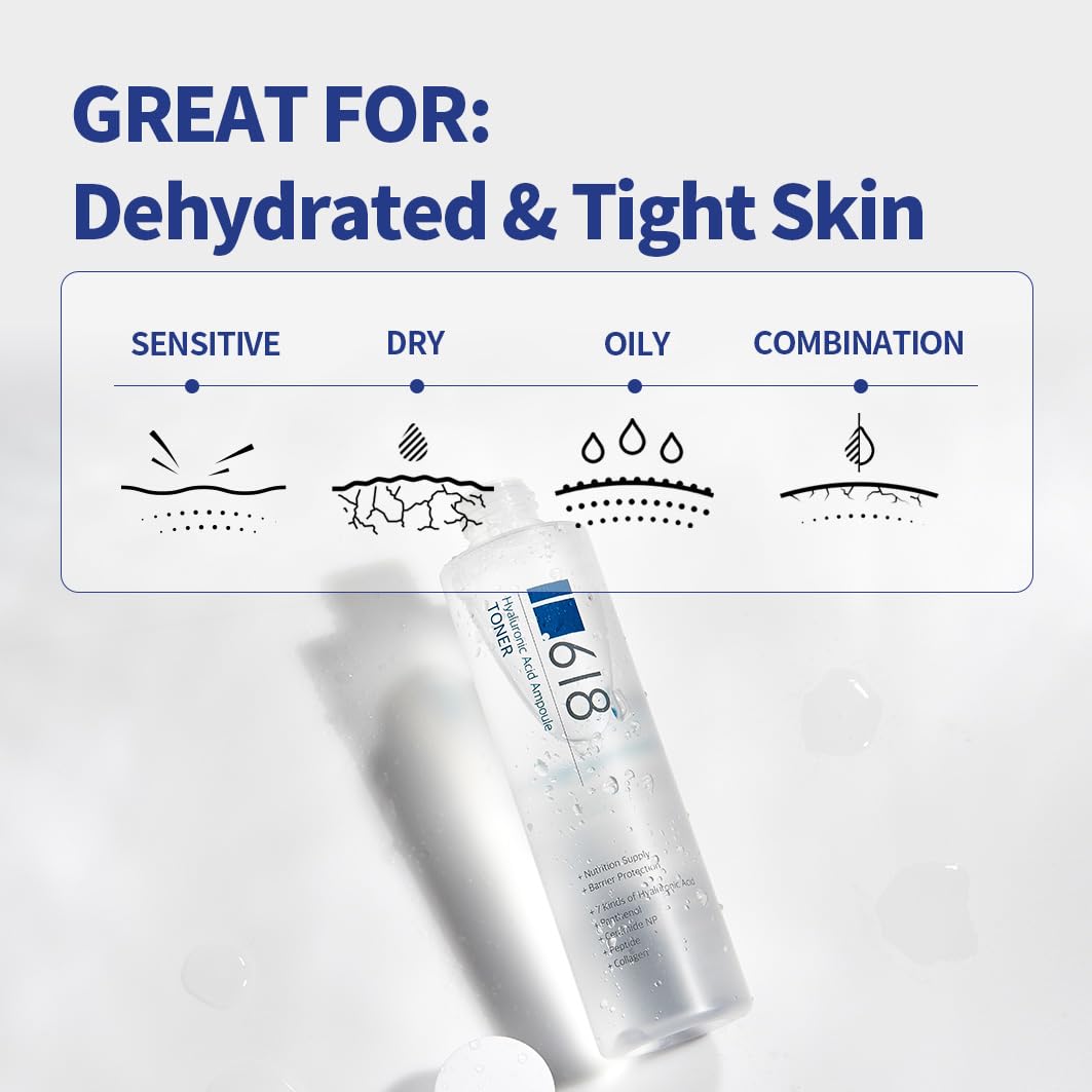 1.618 K-Beauty - Tónico de ácido hialurónico para la piel facial profunda, coreano, para piel seca y grasa, uso diario, 170 ml
