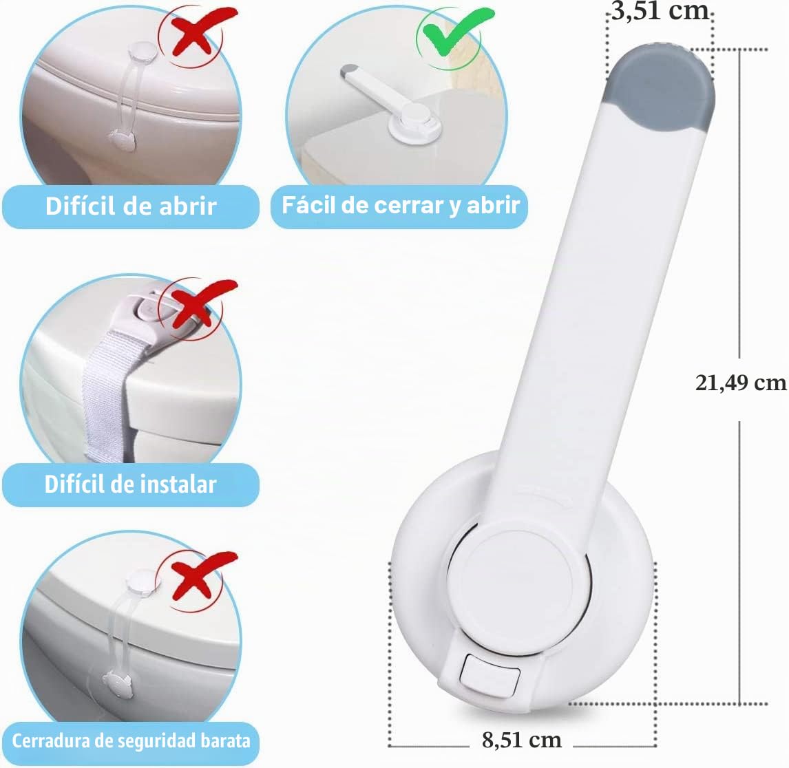 2 Pcs Cierres de Inodoro de Seguridad para Bebés, Cerradura de Tapa de Inodoro, Cerradura de Seguridad de Inodoro para Niños Pequeños con Montaje Adhesivo