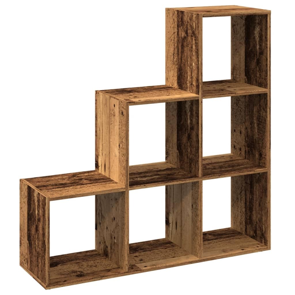 Raumteiler-Bucherregal 3 Etagen Altholz-Optik 99x29x99 cm | Holzwerkstoff, 6 Facher, Feuchtes Tuch Reinigung, Vielseitig Einsetzbar