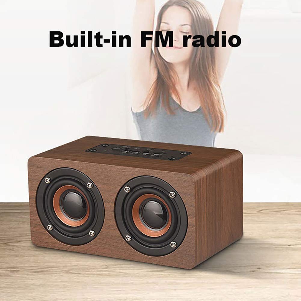 ERNZI Reloj Despertador con Radio Junto a la Cama, Reloj Despertador Digital de Madera sin tictac con Altavoz y micrófono Bluetooth,batería de 1500 mAh, reproducción de 40 Horas,Marrón