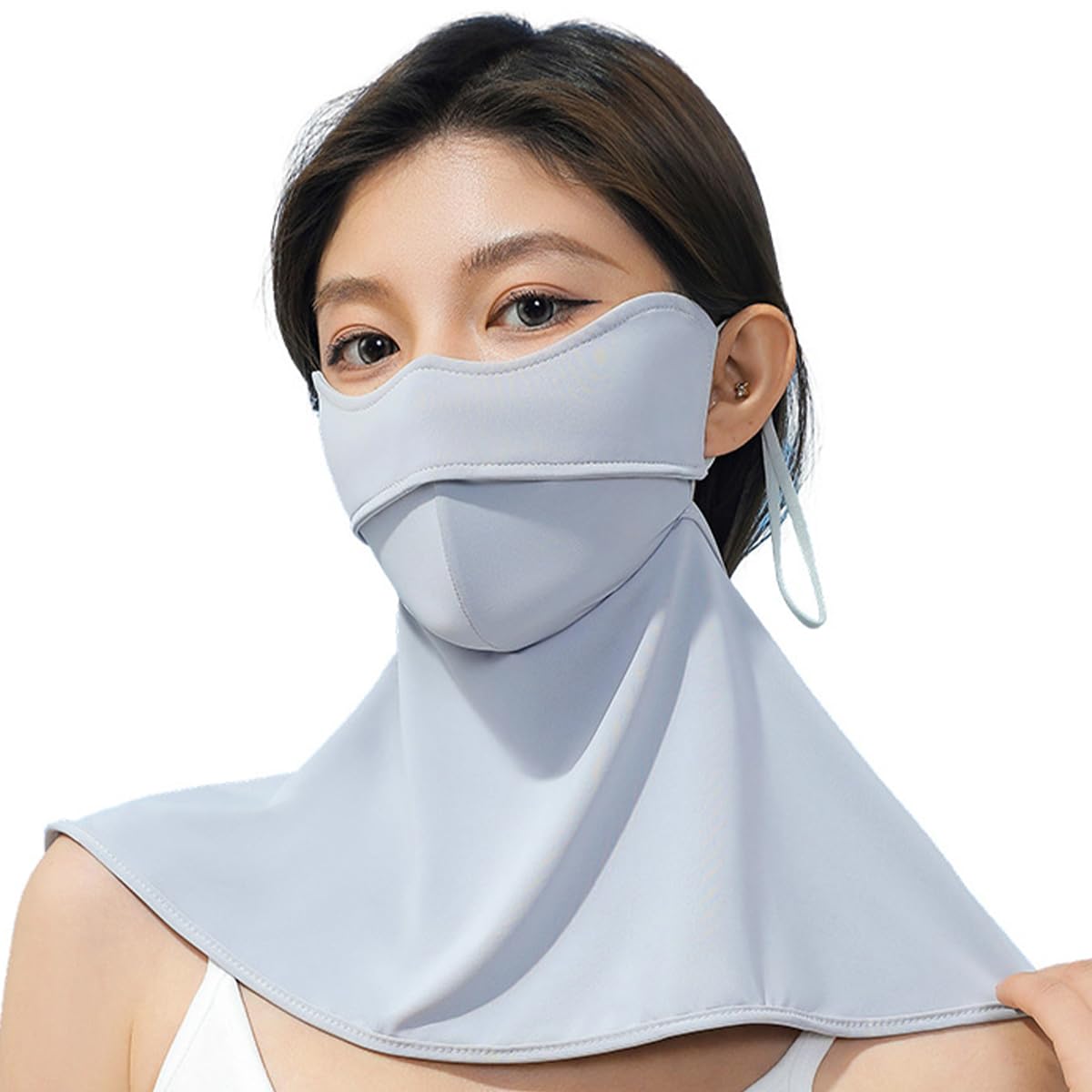 Famimor フェイスカバー レディース uvカット 3D立体 冷感 超快適 日よけマスク 息苦しさゼロ 夏 ネックカバー フェイスガード UPF50+ 目尻保護 日焼け防止マスク ゴルフ テニス バイク 自転車 農作業 紫外線対策マスク (ライトグレー)