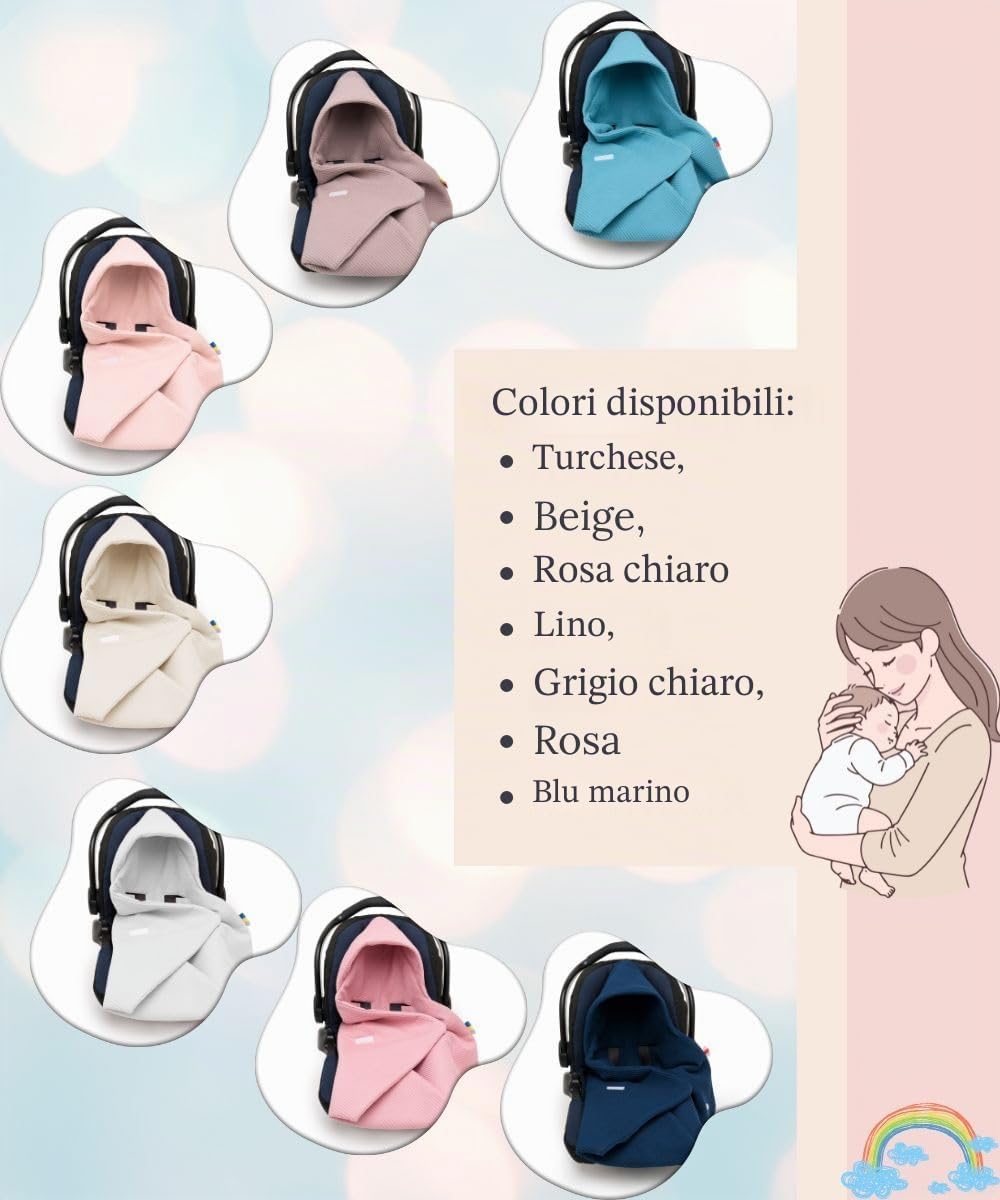 Coperta avvolgente per seggiolino auto per neonati e bambini piccoli per l'autunno e l'inverno, coperta morbida in cotone per passeggini, carrozzine, ad esempio MaxiCosi (Rosa)