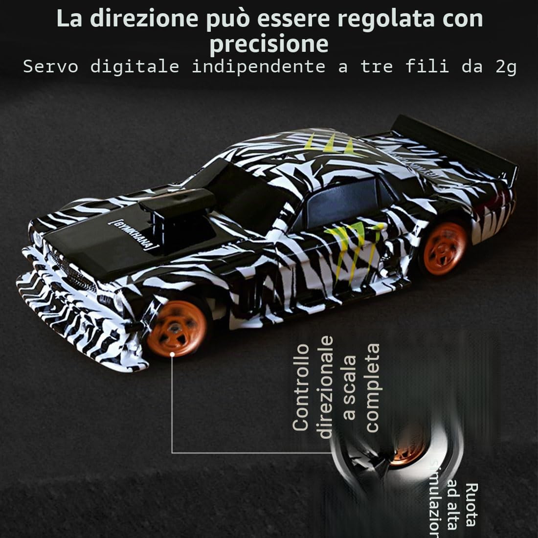 Modellino di Auto da Corsa Mini Drift RC Elettrica con Kit Luci 1/43 Scala 2.4G Proporzionale Completo (Versione RTR/Nero & Bianco) (Nero & Bianco（Versione Giroscopio）)