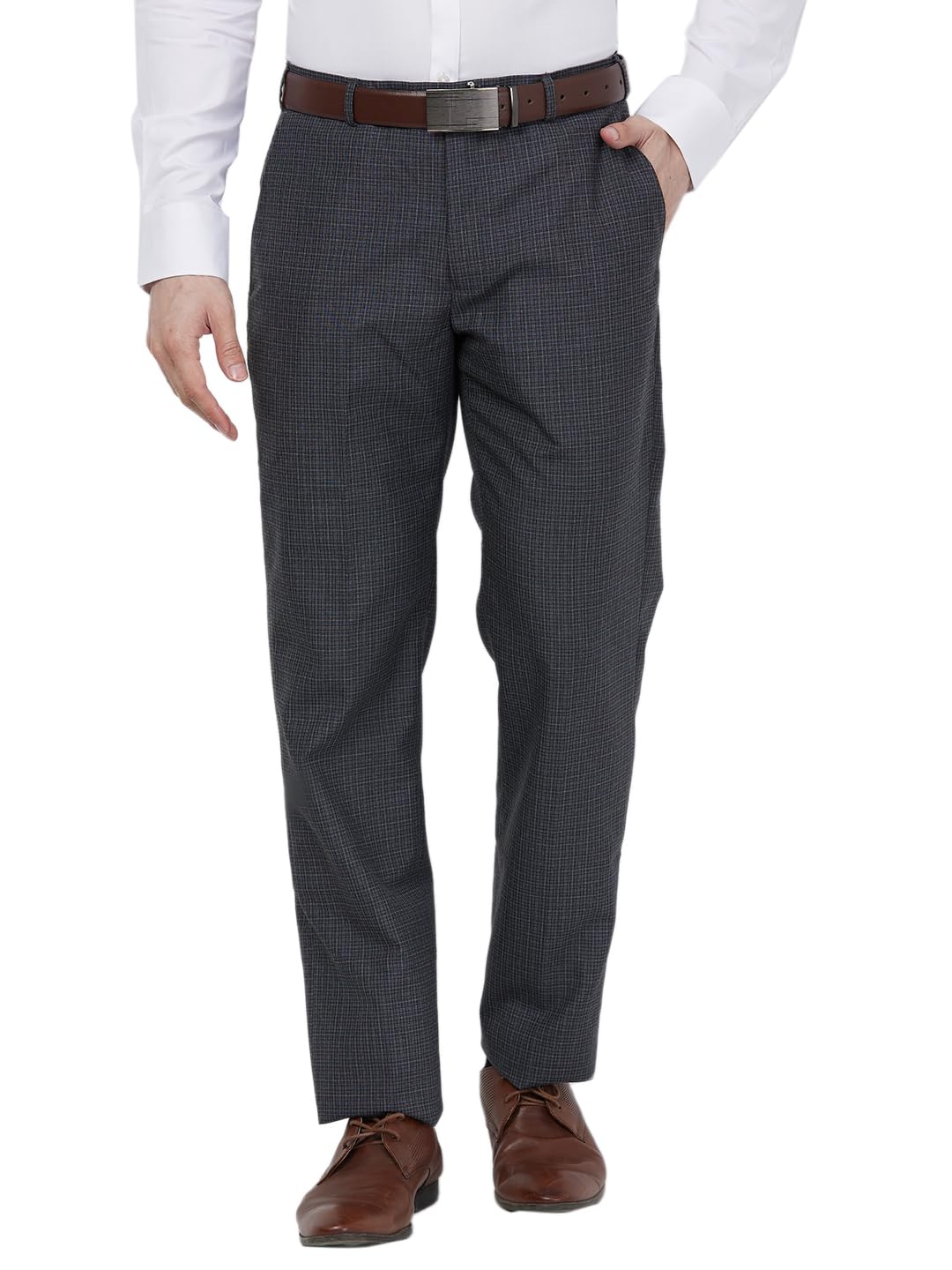 Men Regular Fit Checks Pattern Poly Viscose Blend Flat Front Formal Trouser-image-38