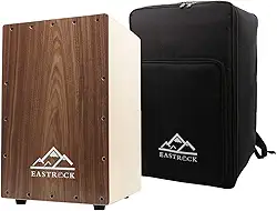 EASTROCK Caixa de tambor cajon de madeira de nogueira (30 × 39 x 46 cm) com cordas internas para guitarra – Percussão de madeira em tamanho real para iniciantes e profissionais com bolsa