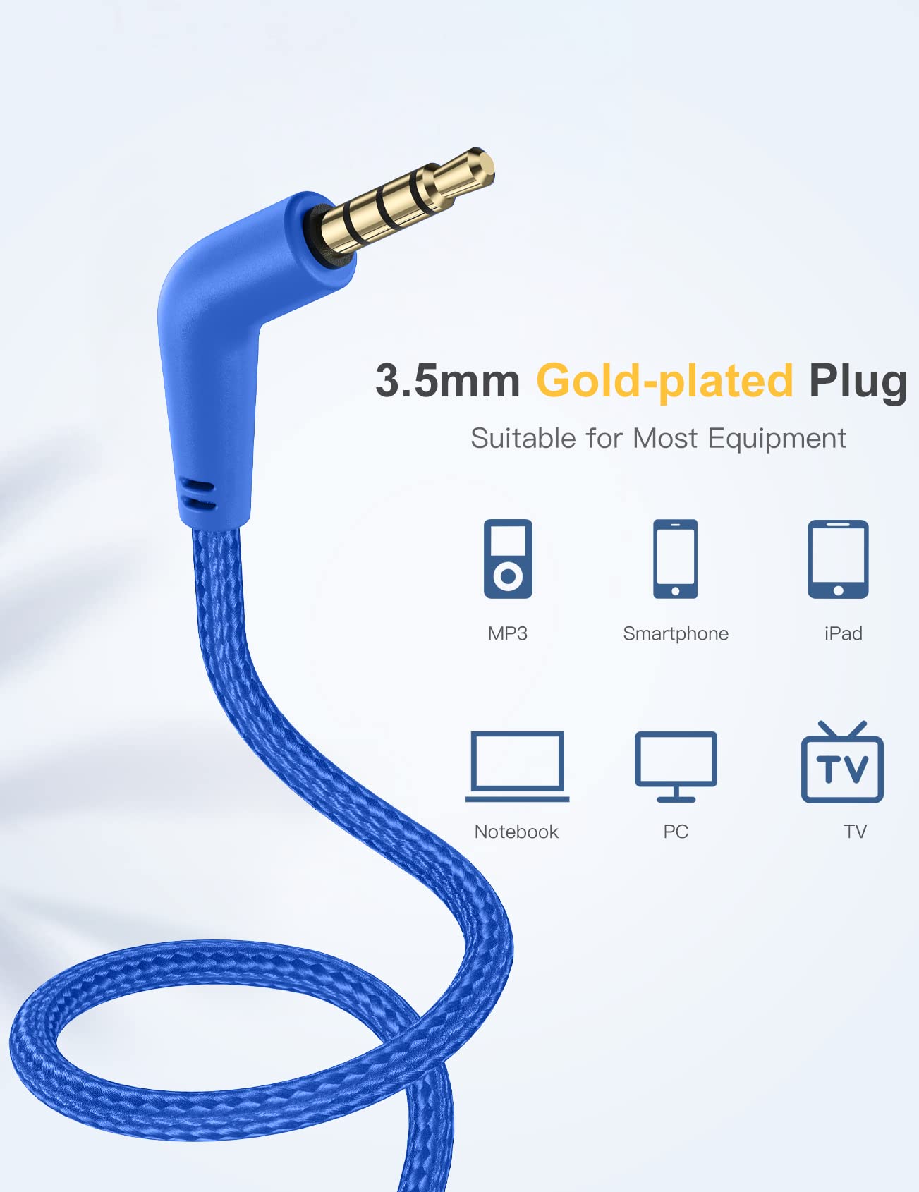 Nabevi Casque Audio Enfant Filaire avec Microphone, 85/94dB Limite de Volume, Sonore HD, Fonction de Partage, Pliable pour iPad/Tablet/PC/Voyage/École, Bleu Cobalt