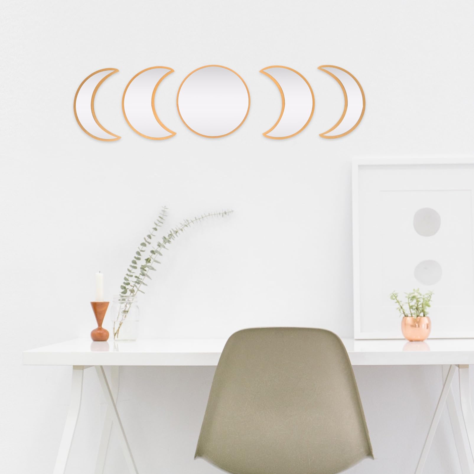 Garneck Set 5 Pezzi Specchi Decorativi Fasi Lunari in Legno Acrilico | Argento, Stile Nordico Semplice ed Elegante, Riflessione Nitida ad Alta Chiarezza, per Casa e Living Space