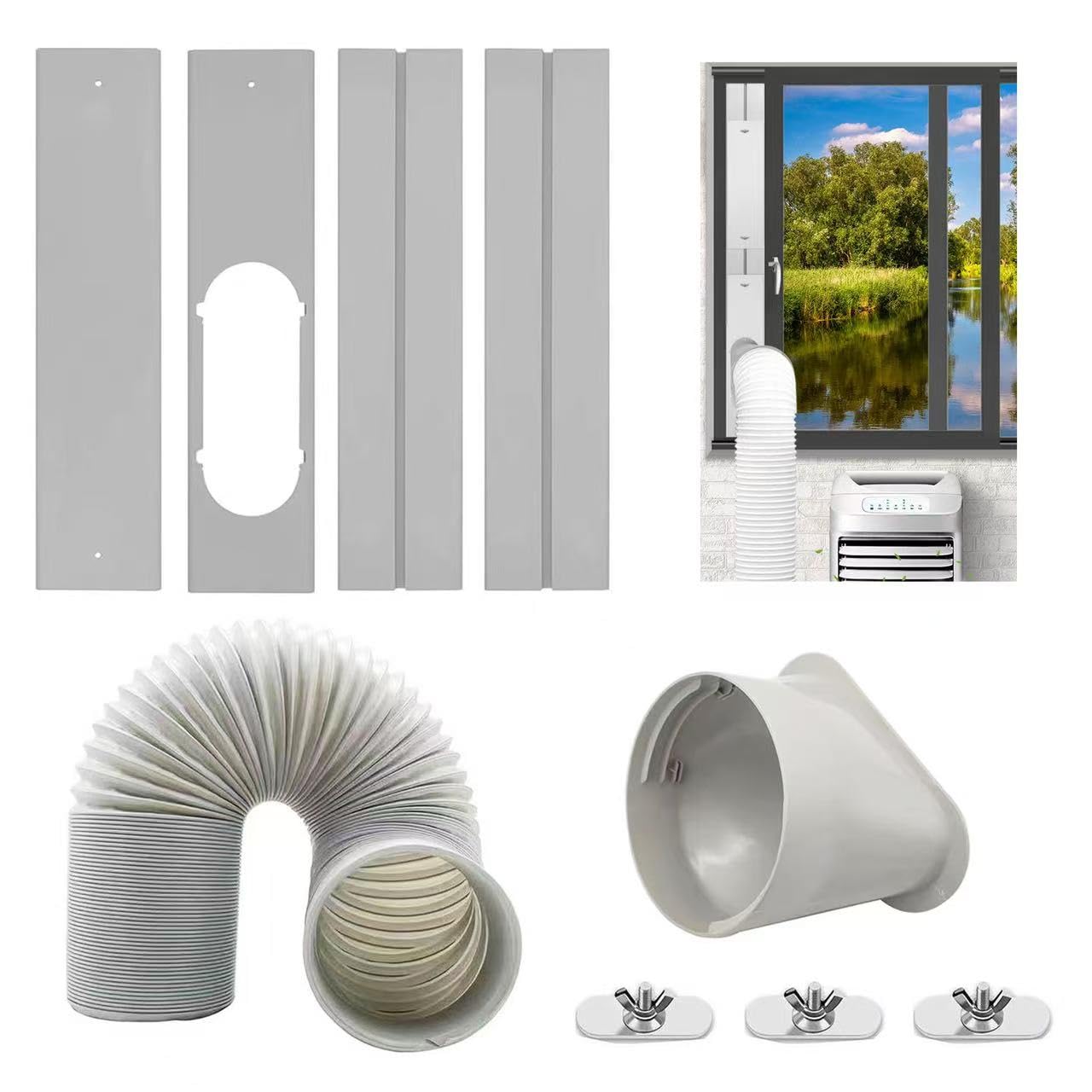 Kit de ventilación de aire acondicionado portátil para ventanas, manguera de escape de 5.1 pulgadas de diámetro y 59 pulgadas de longitud, panel de sellado de CA portátil universal para ventana