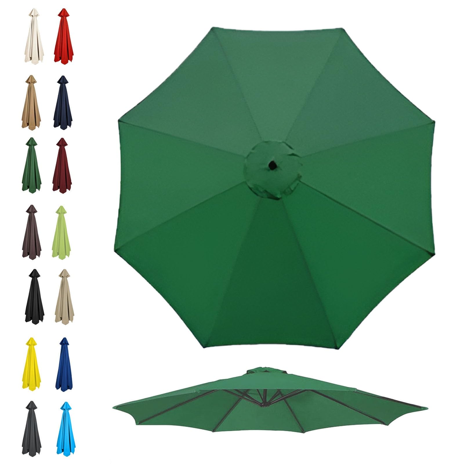 GZDXBF Outdoor Patio Umbrella Replacement Canopy 6-Ribs/8-Ribs, Parasol Umbrella Replacement Cover, 200cm 270cm 300cm Thick Polyester Fabric, Waterproof(Color:Green,Size:6 ribs: 2.7m/8.8ft)