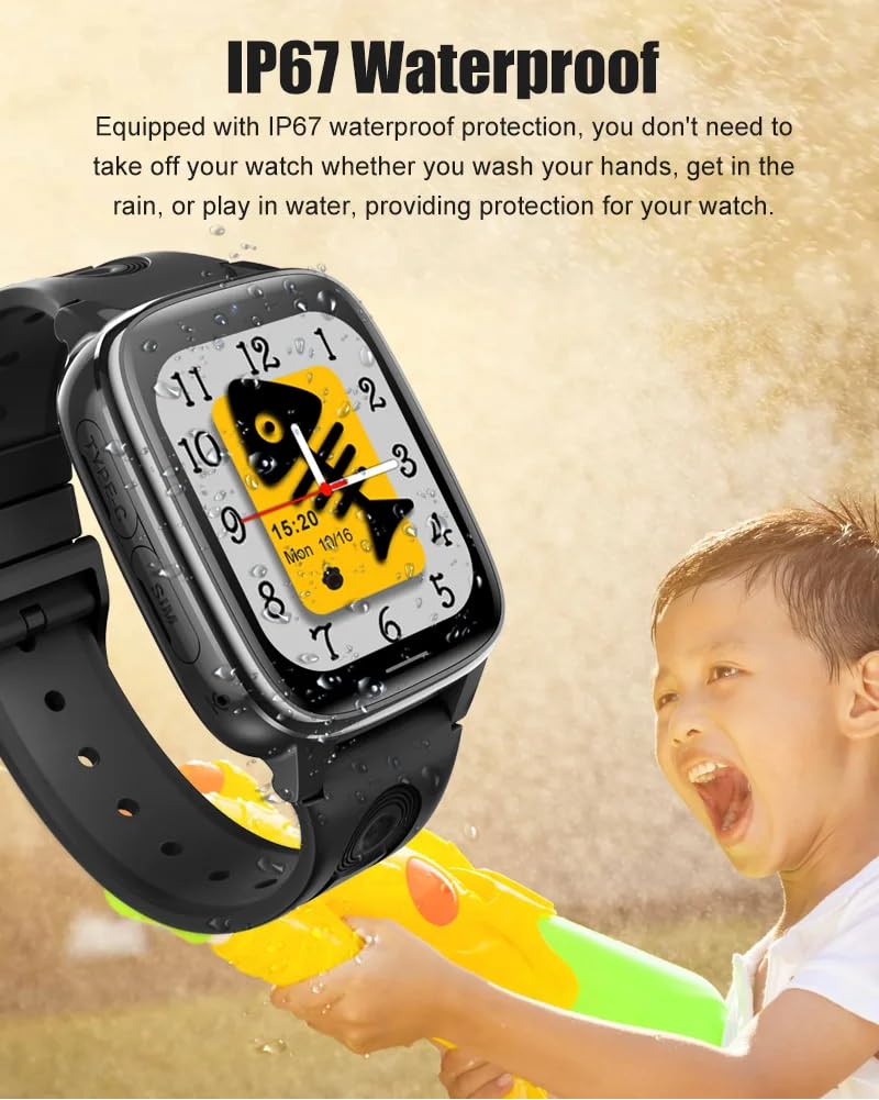 Orologio per Bambini con Pulsante SOS, Videochiamata HD, Modalità Scuola, Posizionamento LBS+WIFI, Schermo da 1,83 pollici, Smartwatch 4G CON SIM (Nero)