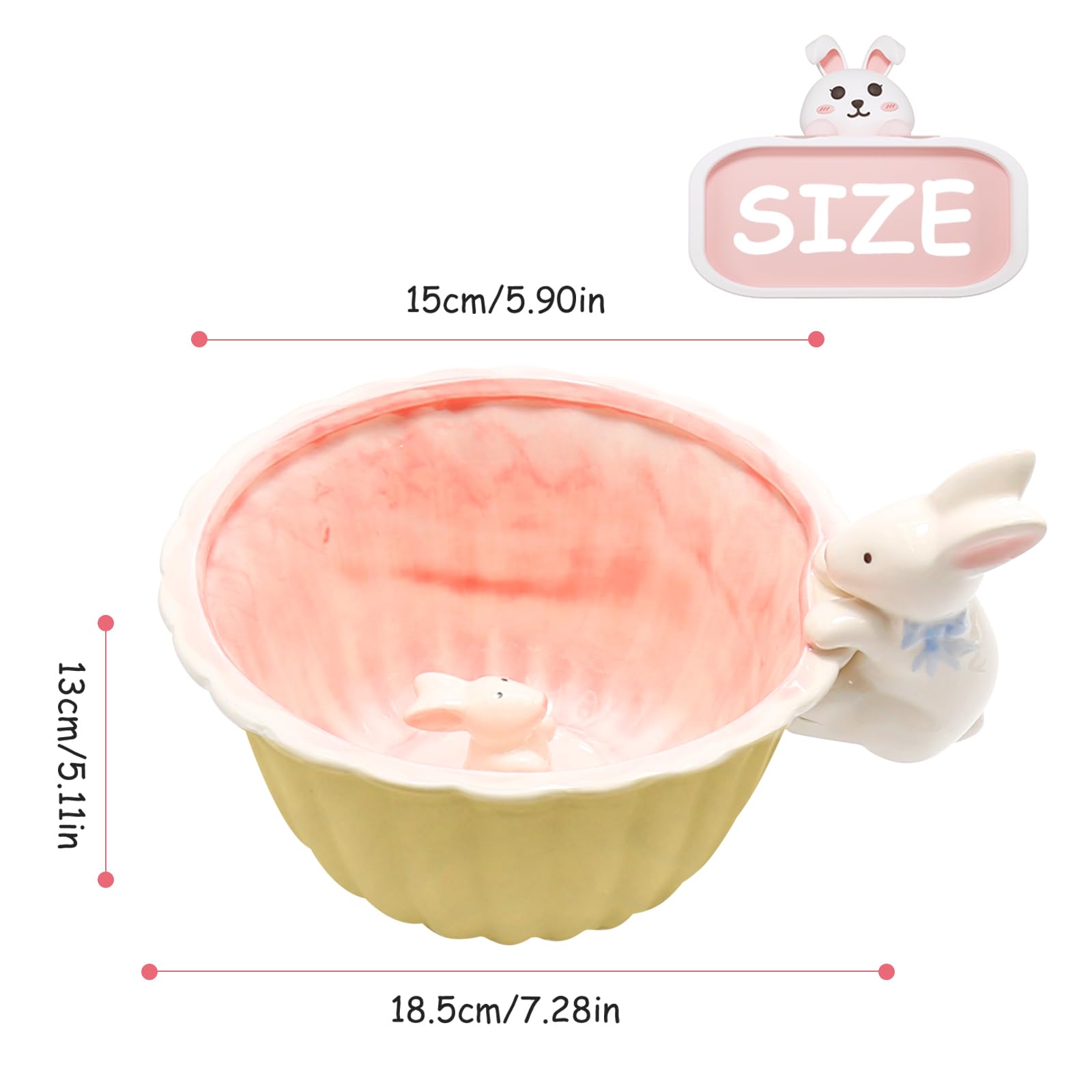 PRETYZOOM Bol Céramique Pâques Lapin Jaune - Bol à Dessert, Soupe, Riz, Salade - Vaisselle Mignonne Thème Pâques