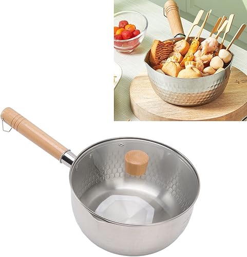 Miniatura 8 de Cacerola japonesa tradicional japonesa antiadherente de 7.9 in de diámetro con tapa, mango de madera, olla de sopa de leche de acero inoxidable