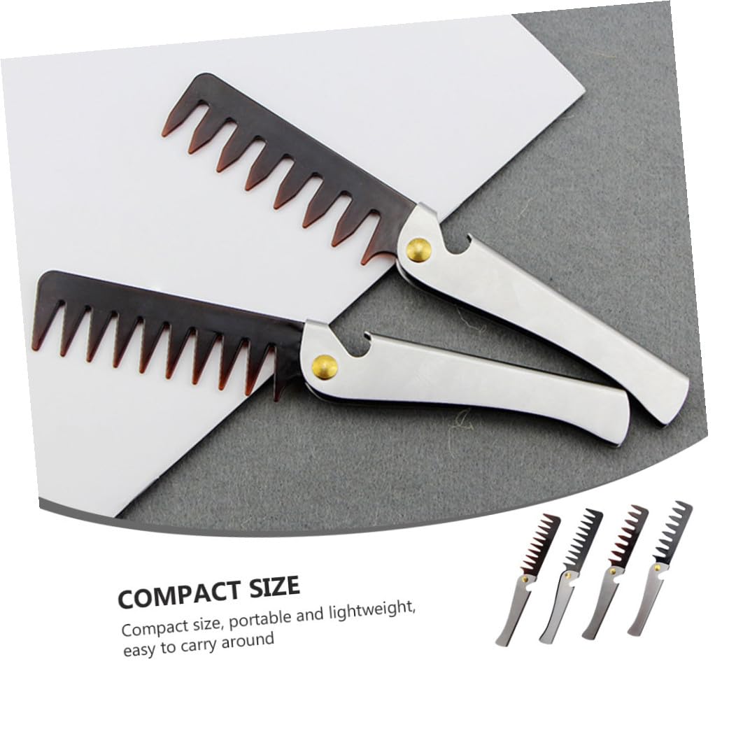Peine Plegable de Bolsillo para Hombre y Mujer, 4 Unidades de Acero Inoxidable Ligero Diseño Compacto para Cuidado Diario del Cabello y Barba
